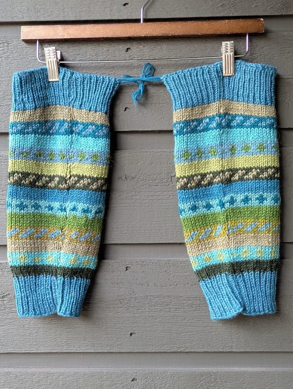 NWOT Lost Horizons Handmade 100% Wool Leg Warmers Boot Toppers Teal Tan Green